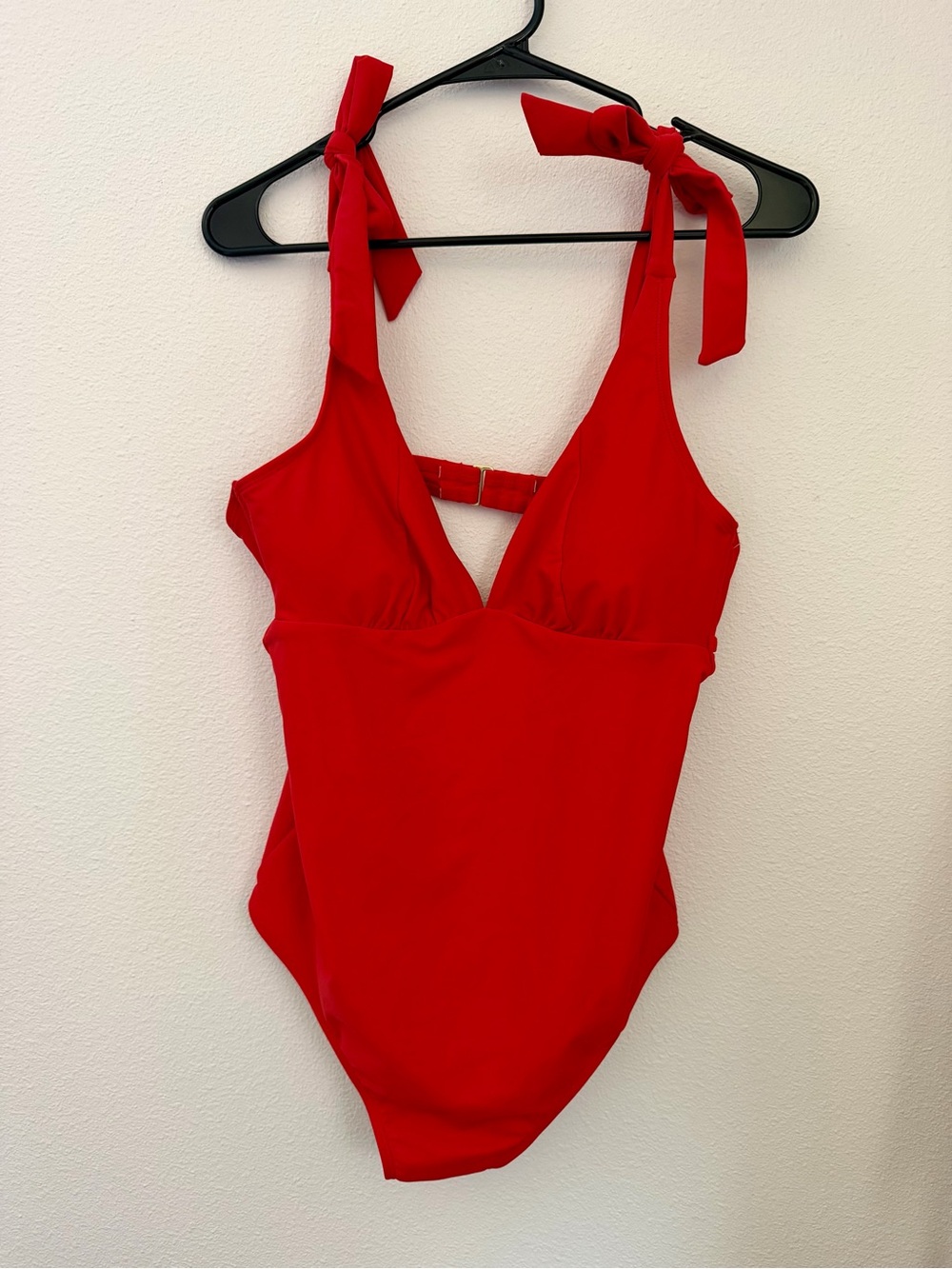Shade & Shore Red Tie Shoulder One Piece Swimsuit Size L NWT